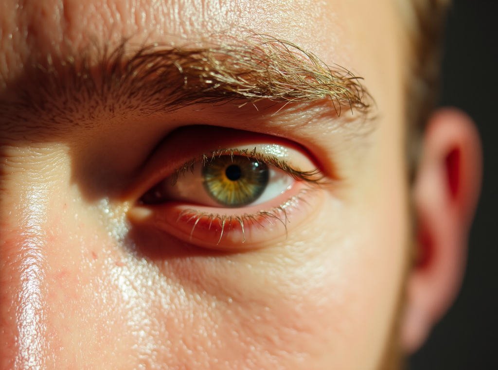 obraz generowany we flux - close up fujifilm photo of a mans eye and face